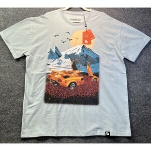 YoungLA Graphic Car Mountain Tee Mens XL Light Blue Model 438 New NWT